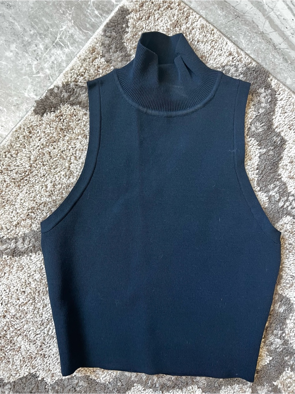 ZARA Sleeveless Mock Neck Knit Top|Navy|Size S